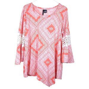 New Directions - Women's Size XL - 3/4 Sleeve Blouse - Peach & White Geometric